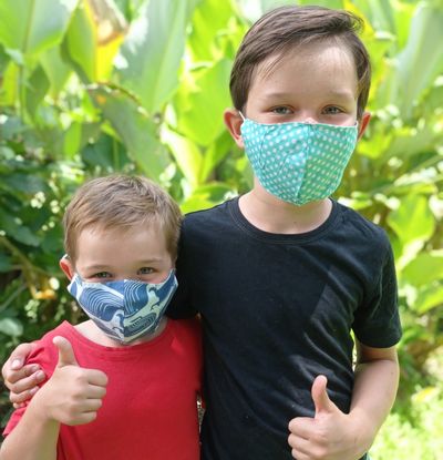 Kids wearing organic cotton masks