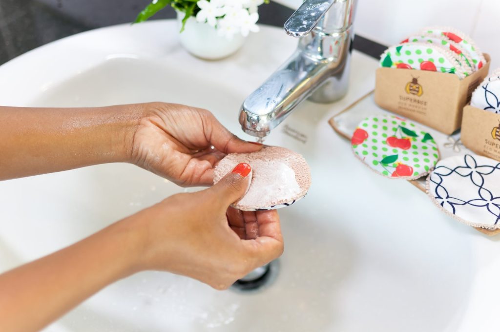 cleaning a makeup remover pad